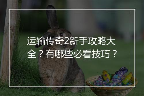 运输传奇2新手攻略大全？有哪些必看技巧？