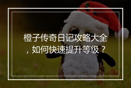 橙子传奇日记攻略大全，如何快速提升等级？