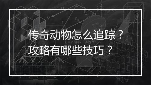 传奇动物怎么追踪？攻略有哪些技巧？