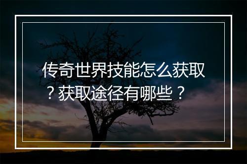 传奇世界技能怎么获取？获取途径有哪些？