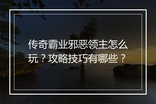 传奇霸业邪恶领主怎么玩？攻略技巧有哪些？