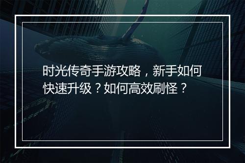 时光传奇手游攻略，新手如何快速升级？如何高效刷怪？