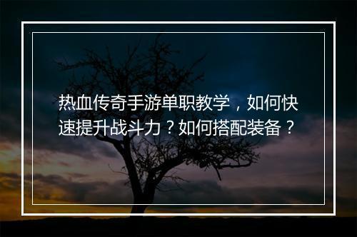 热血传奇手游单职教学，如何快速提升战斗力？如何搭配装备？