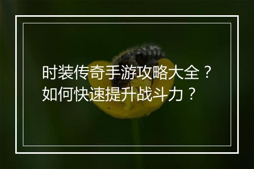 时装传奇手游攻略大全？如何快速提升战斗力？