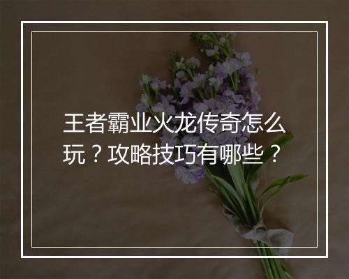 王者霸业火龙传奇怎么玩？攻略技巧有哪些？