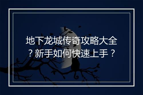 地下龙城传奇攻略大全？新手如何快速上手？