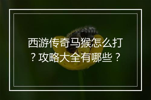 西游传奇马猴怎么打？攻略大全有哪些？
