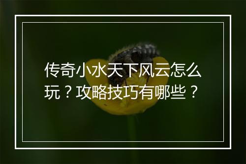 传奇小水天下风云怎么玩？攻略技巧有哪些？
