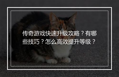 传奇游戏快速升级攻略？有哪些技巧？怎么高效提升等级？