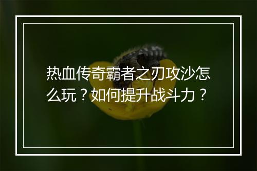 热血传奇霸者之刃攻沙怎么玩？如何提升战斗力？