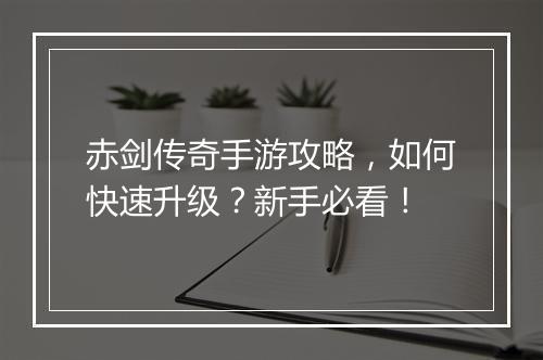 赤剑传奇手游攻略，如何快速升级？新手必看！