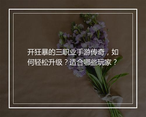 开狂暴的三职业手游传奇，如何轻松升级？适合哪些玩家？