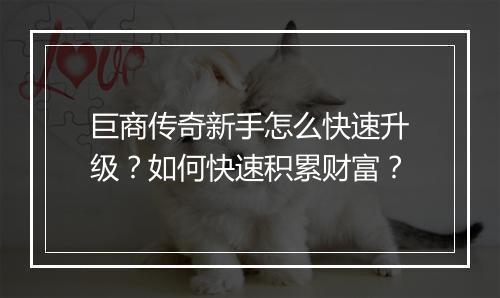 巨商传奇新手怎么快速升级？如何快速积累财富？