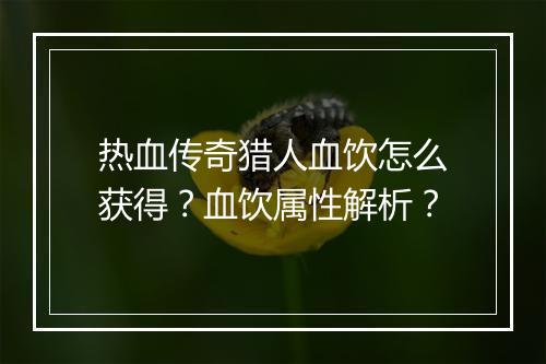热血传奇猎人血饮怎么获得？血饮属性解析？
