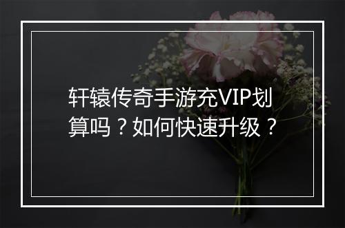 轩辕传奇手游充VIP划算吗？如何快速升级？