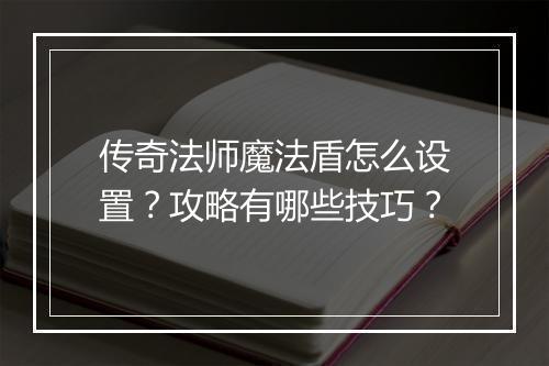 传奇法师魔法盾怎么设置？攻略有哪些技巧？
