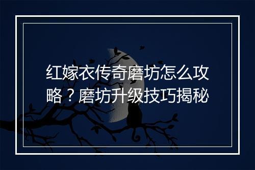 红嫁衣传奇磨坊怎么攻略？磨坊升级技巧揭秘