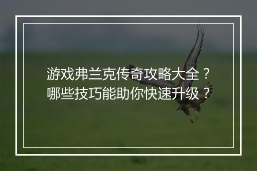 游戏弗兰克传奇攻略大全？哪些技巧能助你快速升级？