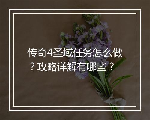 传奇4圣域任务怎么做？攻略详解有哪些？