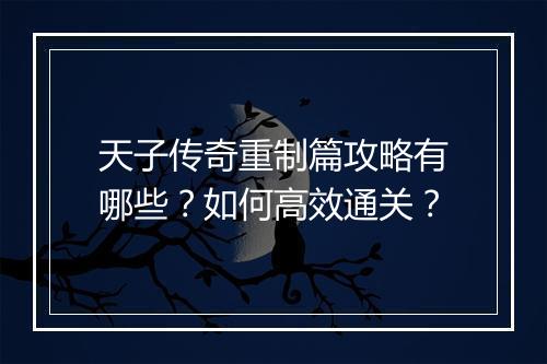 天子传奇重制篇攻略有哪些？如何高效通关？