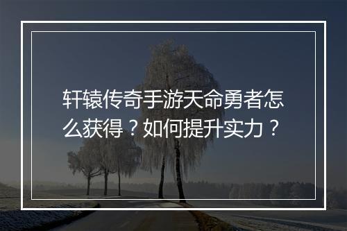 轩辕传奇手游天命勇者怎么获得？如何提升实力？
