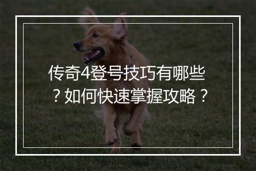 传奇4登号技巧有哪些？如何快速掌握攻略？
