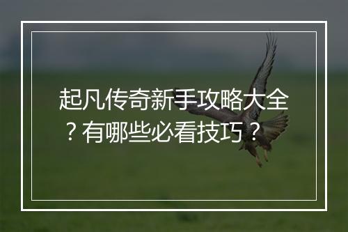 起凡传奇新手攻略大全？有哪些必看技巧？