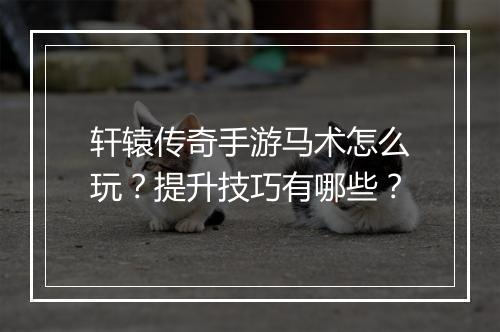 轩辕传奇手游马术怎么玩？提升技巧有哪些？