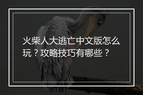 火柴人大逃亡中文版怎么玩？攻略技巧有哪些？