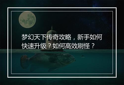 梦幻天下传奇攻略，新手如何快速升级？如何高效刷怪？