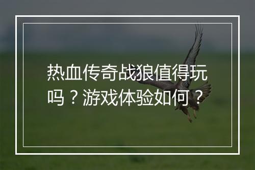 热血传奇战狼值得玩吗？游戏体验如何？