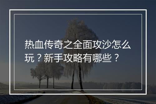 热血传奇之全面攻沙怎么玩？新手攻略有哪些？