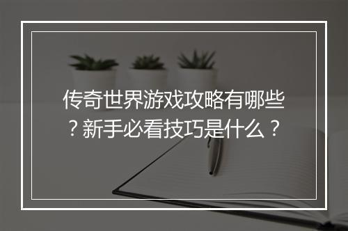 传奇世界游戏攻略有哪些？新手必看技巧是什么？