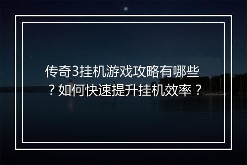 传奇3挂机游戏攻略有哪些？如何快速提升挂机效率？