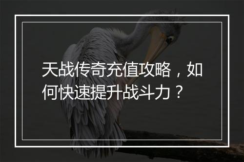 天战传奇充值攻略，如何快速提升战斗力？