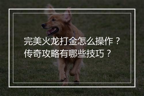 完美火龙打金怎么操作？传奇攻略有哪些技巧？