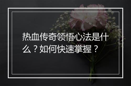 热血传奇领悟心法是什么？如何快速掌握？