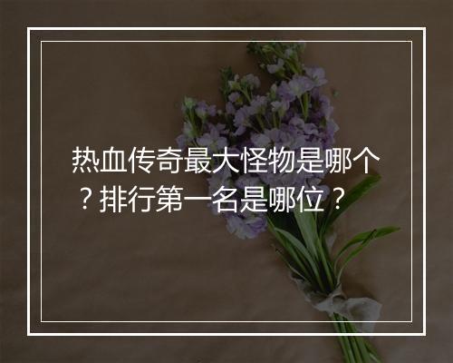 热血传奇最大怪物是哪个？排行第一名是哪位？