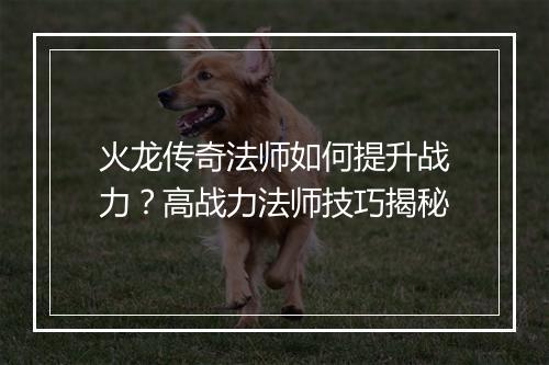 火龙传奇法师如何提升战力？高战力法师技巧揭秘