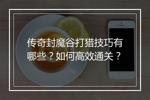 传奇封魔谷打猎技巧有哪些？如何高效通关？