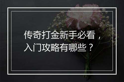 传奇打金新手必看，入门攻略有哪些？