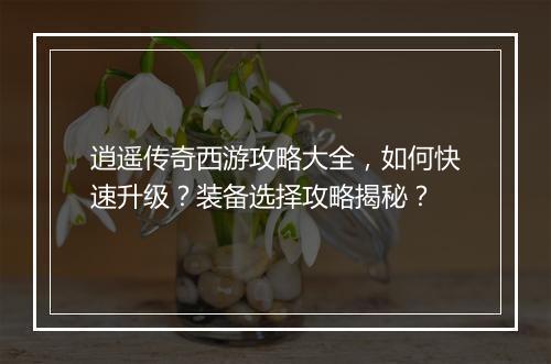 逍遥传奇西游攻略大全，如何快速升级？装备选择攻略揭秘？