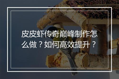 皮皮虾传奇巅峰制作怎么做？如何高效提升？