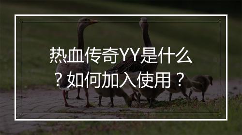 热血传奇YY是什么？如何加入使用？