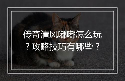 传奇清风嘟嘟怎么玩？攻略技巧有哪些？