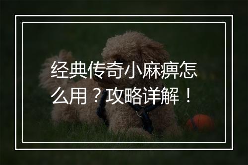 经典传奇小麻痹怎么用？攻略详解！