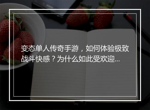 变态单人传奇手游，如何体验极致战斗快感？为什么如此受欢迎？