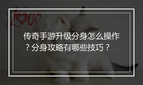 传奇手游升级分身怎么操作？分身攻略有哪些技巧？