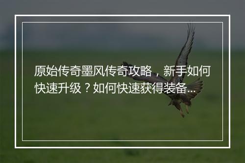 原始传奇墨风传奇攻略，新手如何快速升级？如何快速获得装备？