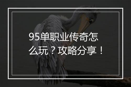 95单职业传奇怎么玩？攻略分享！